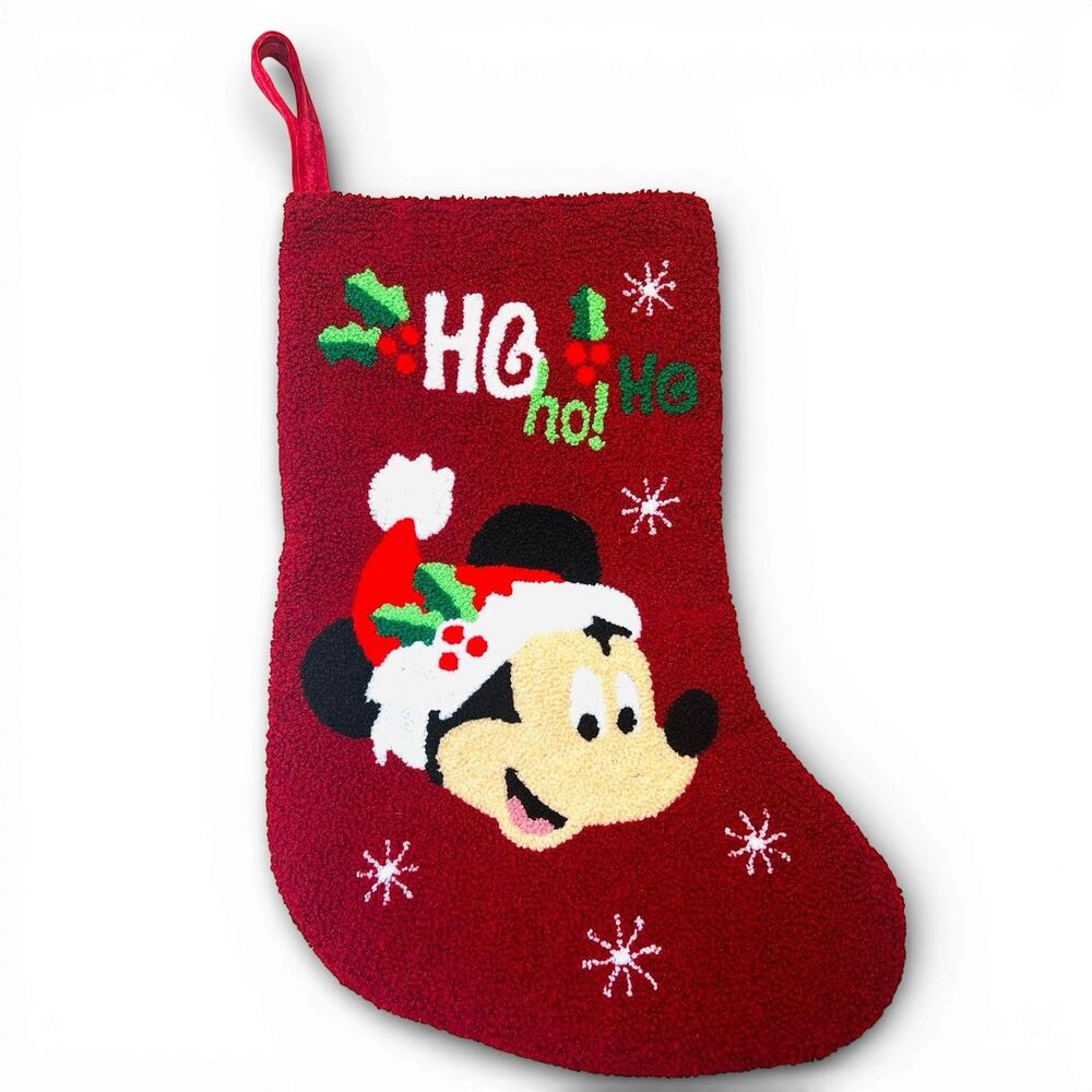 Disney Store Parks 18" Mickey Mouse Ho Ho Ho Chenille Christmas Holiday Stocking